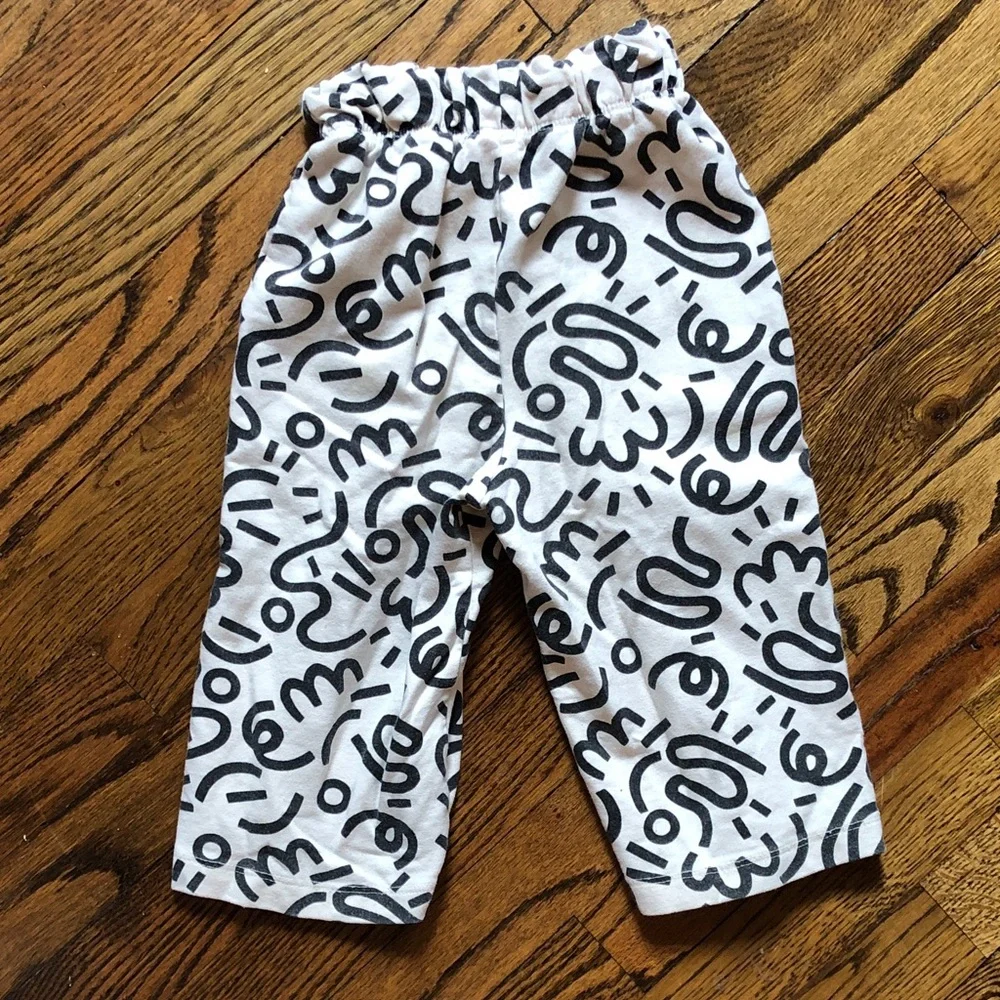 Kids White & Black Patterned Elastic Waist Bottoms
